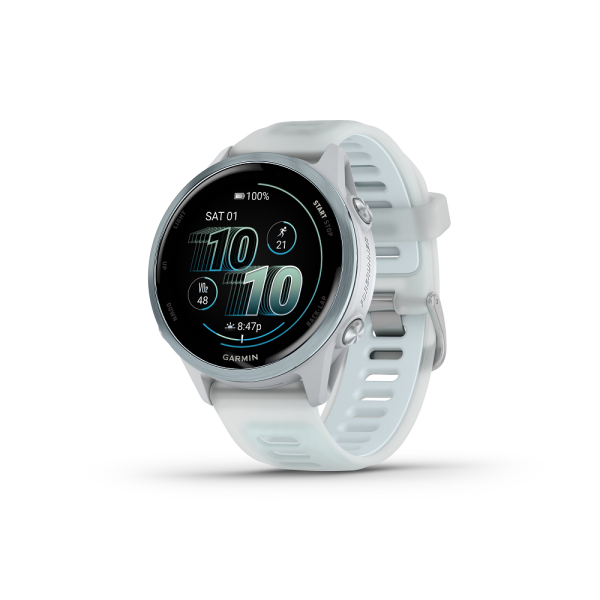 Forerunner_570_42mm_Cloud_Whitestone_skordilis (3) Forerunner® 570 42mm Cloud Blue Aluminum with Translucent Whitestone and Cloud Blue